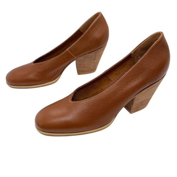 Rachel Comey Cognac Falk Pump Block Heel Leather Size 6.5 Neutral Minimalist EUC - Picture 3 of 12